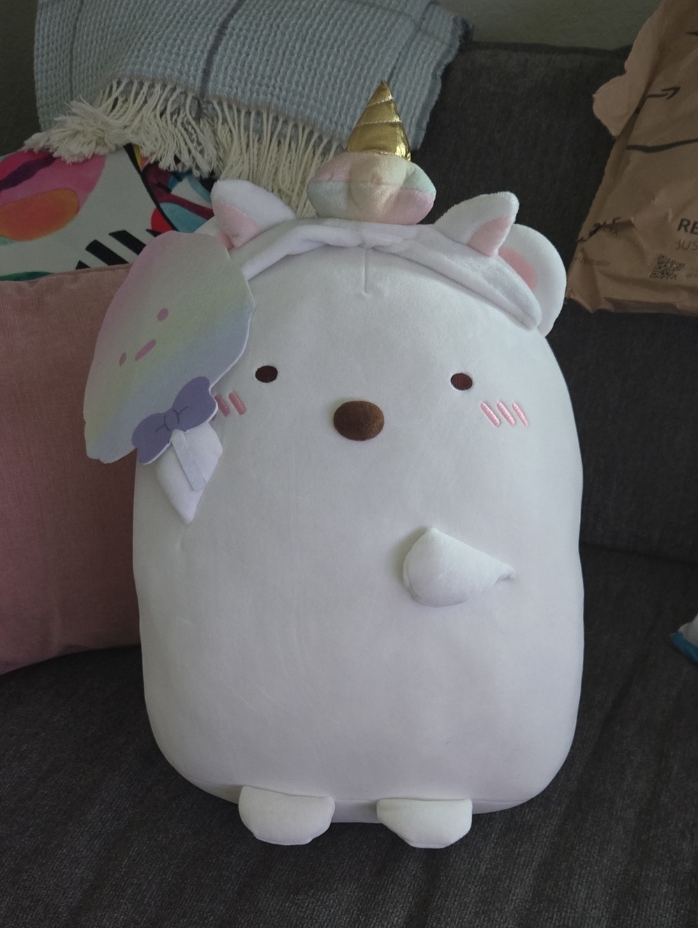 Cute White Plush Unicorn Bear Pillow - Brand